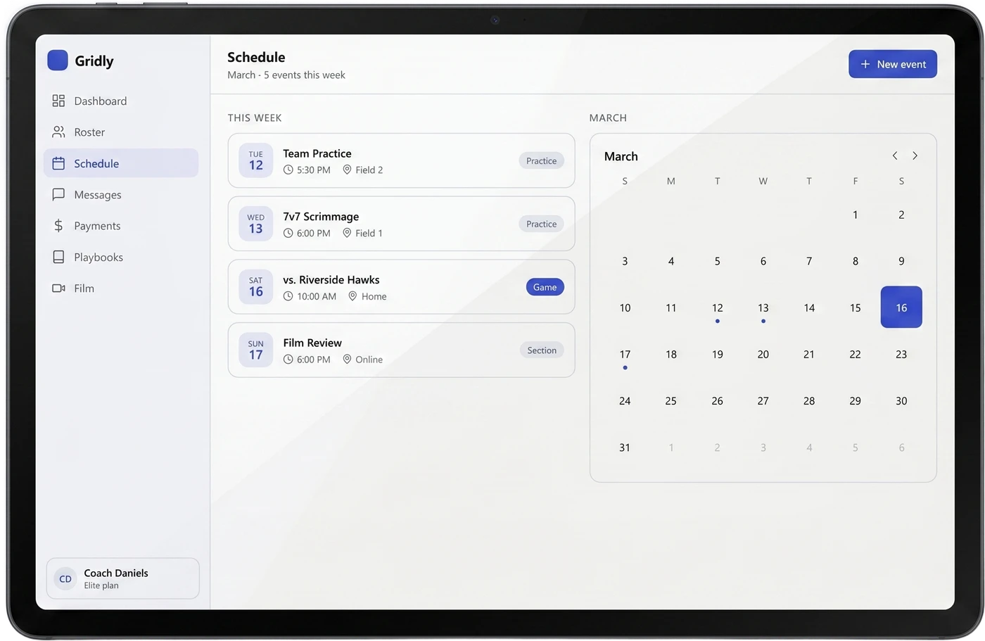 Gridly schedule on an Android tablet