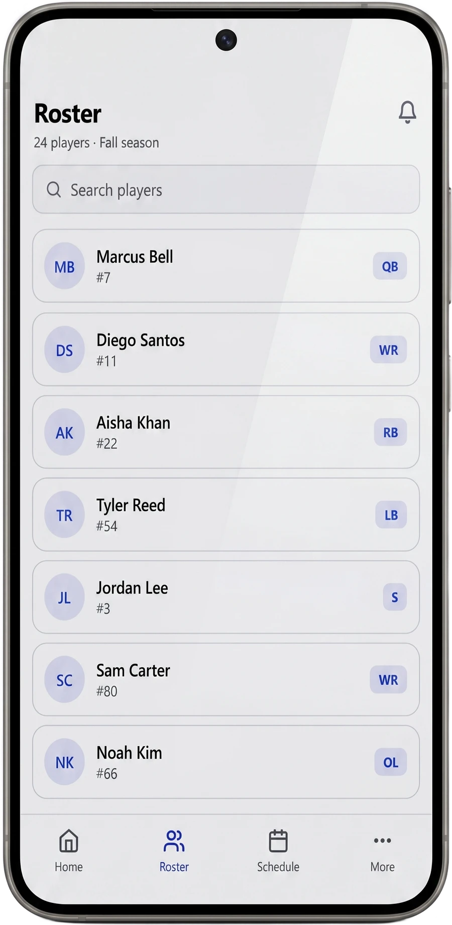 Gridly roster on a Samsung Galaxy
